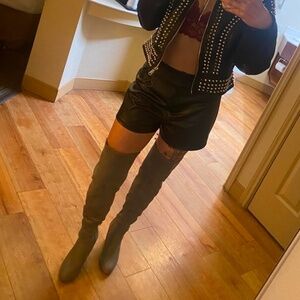 Grey Suede Over-the Knee Boots